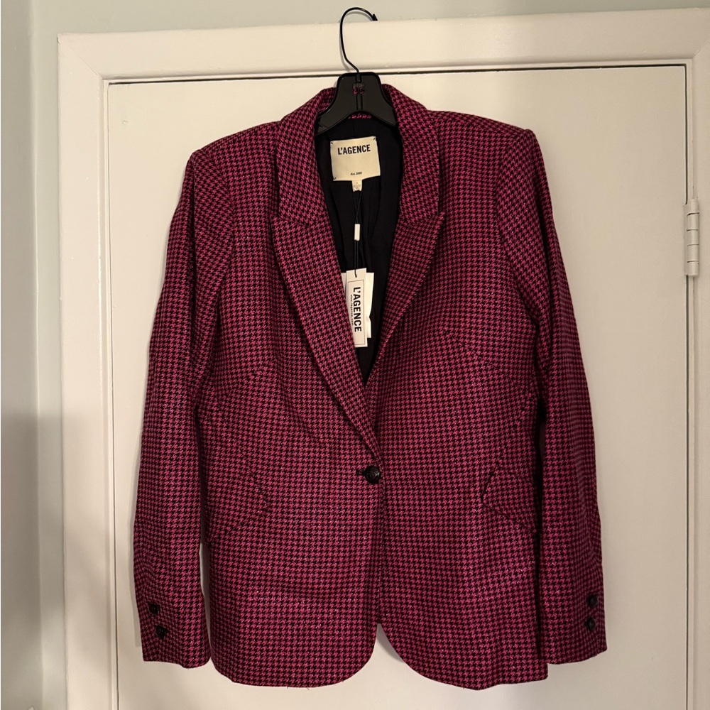 L’Agence Pink and Black Houndstooth Chamberlain Blazer - Picture 4 of 9